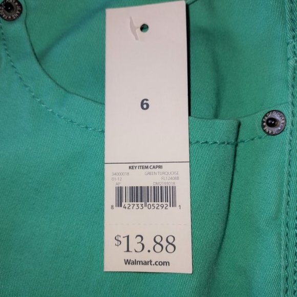 Faded Glory Green Turquoise Denim Capri Size 6 NWT - Picture 5 of 5